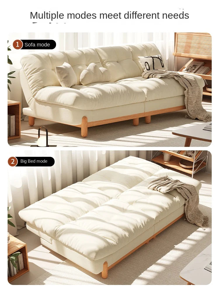 Cloud French Cream Style Japanese Style Cherrywood Sofa Living Room Modern Minimalist Fabrics Sofa Bed Adjustable