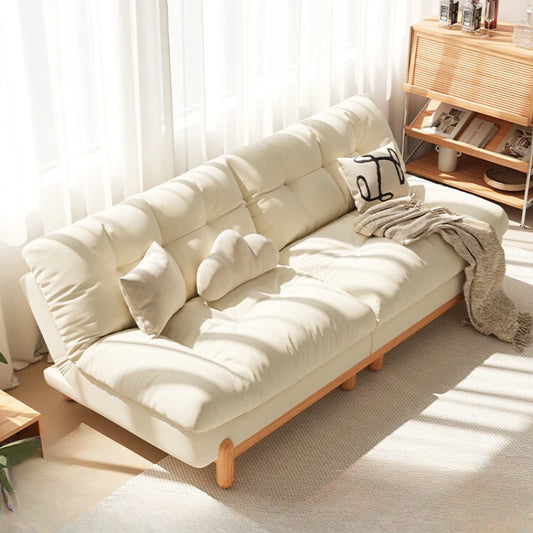 Cloud French Cream  Style Japanese Style Cherrywood Sofa Living Room Modern Minimalist Fabrics Sofa Bed Adjustable