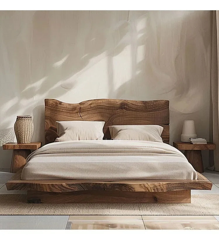 Simple tatami short bed solid wood wabi-sabi wind floor solid wood bed