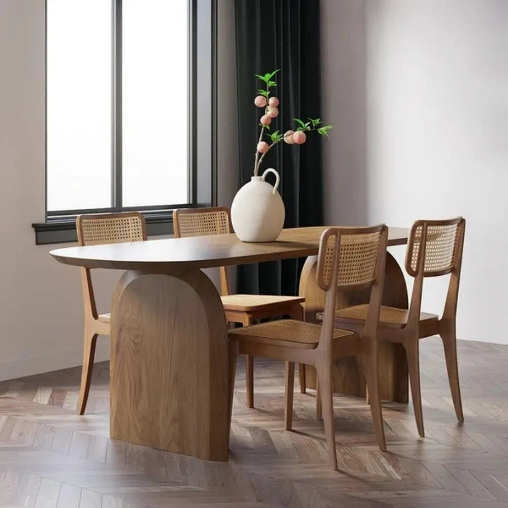 70.9" Japandi Oval Dining Table for 6, Modern Solid Wood Dininer Table for Dining Room, Kitchen, Living Room Mesas de Com