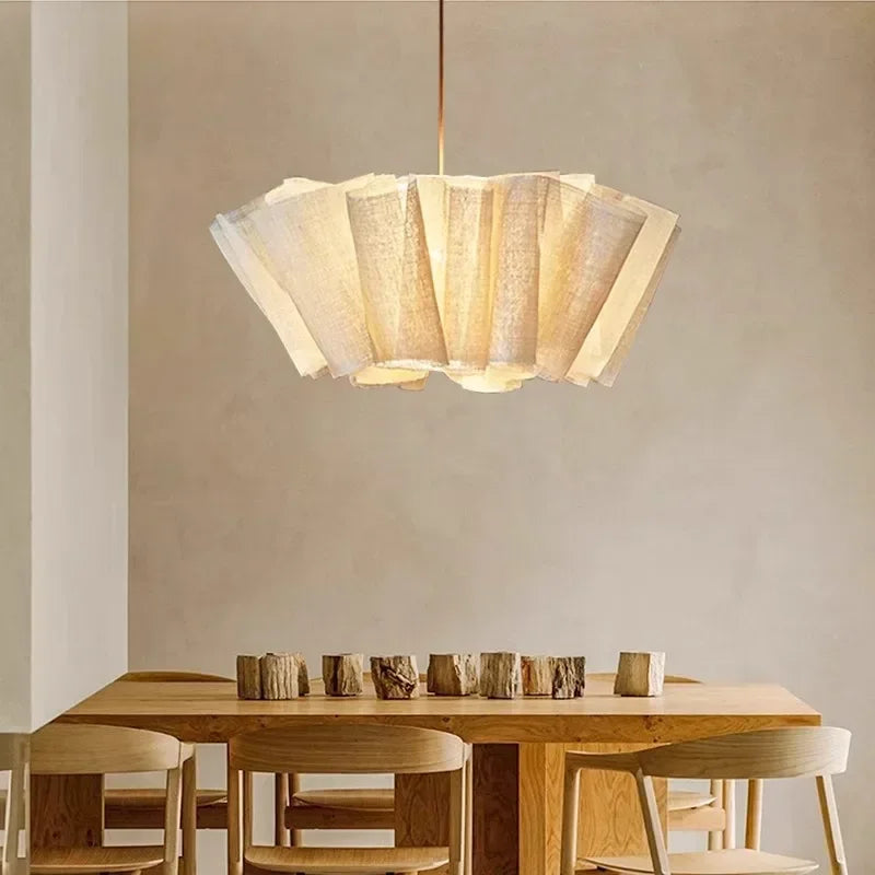 Japanese Style Pleated Pendant Light Wabi Sabi Linen Fabric Lamp For Living Room Study Clothes Shop Restaurant Decoration Light