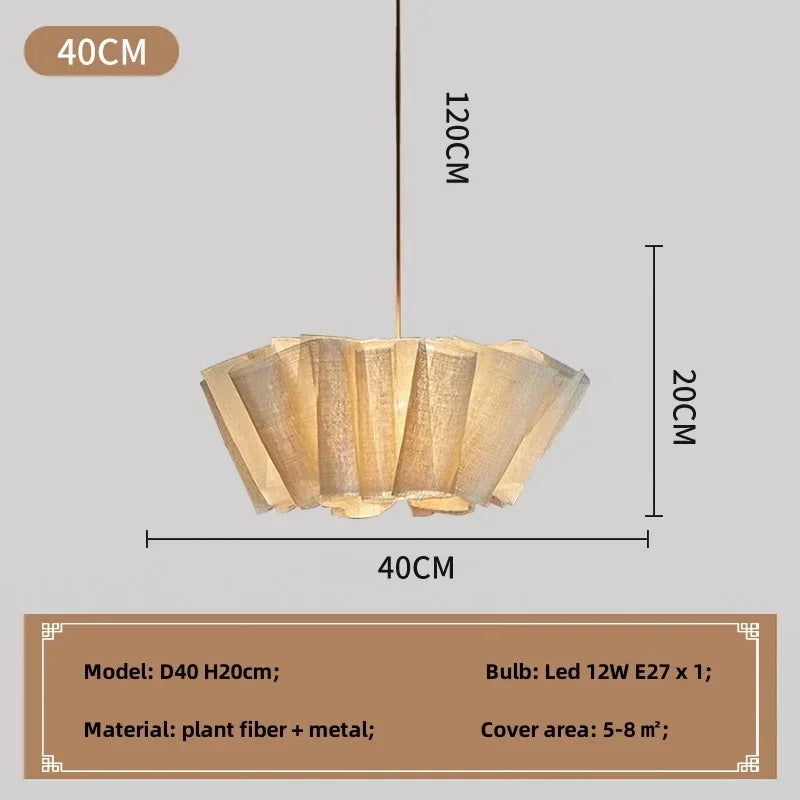 Japanese Style Pleated Pendant Light Wabi Sabi Linen Fabric Lamp For Living Room Study Clothes Shop Restaurant Decoration Light