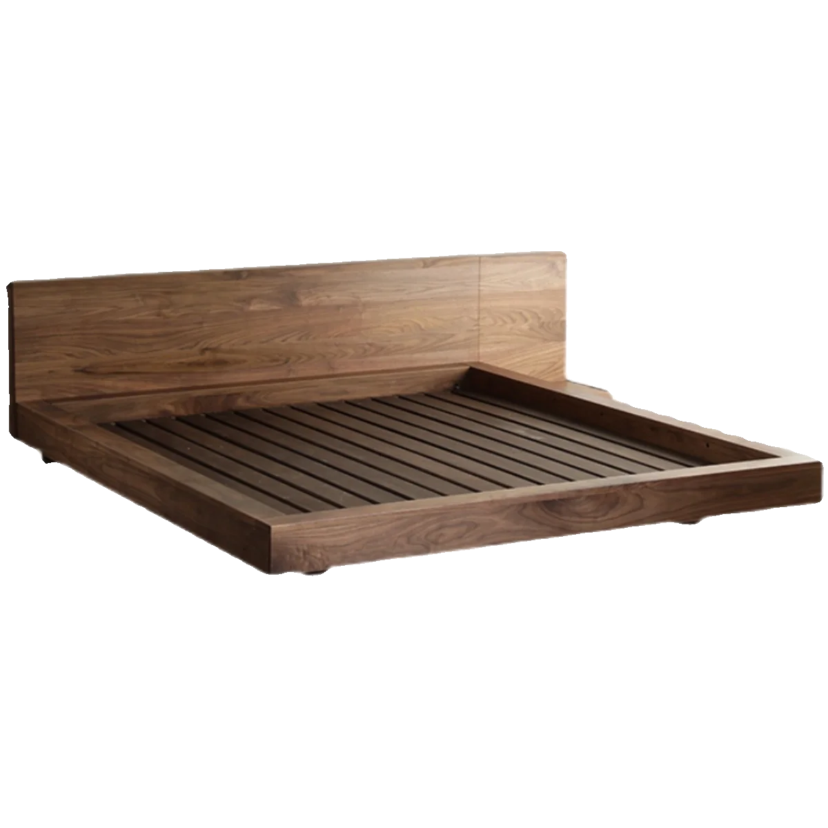 Black Walnut Wood Bed Full Solid Wood Double Japanese Modern minimalist Floor Platform Low Bed with Lights