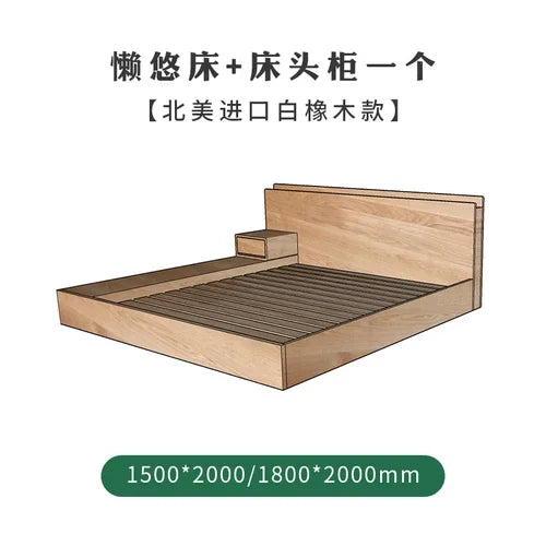 Solid wood double bed Japanese style tatami bed, floor to ceiling low bed, simple and modern black walnut wood