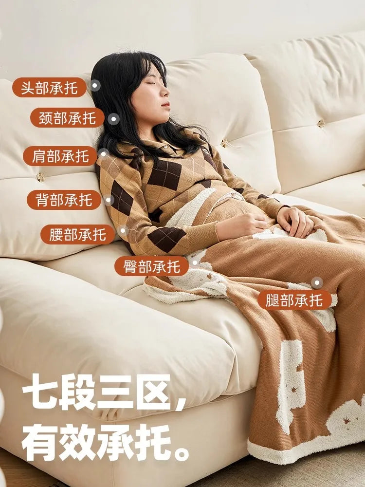 Cloud French Cream  Style Japanese Style Cherrywood Sofa Living Room Modern Minimalist Fabrics Sofa Bed Adjustable