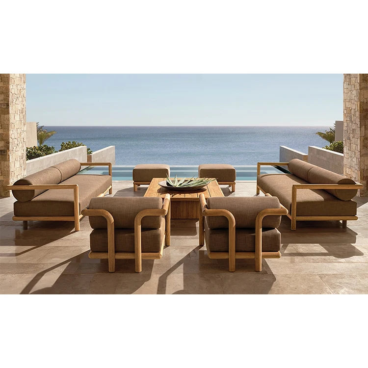 Modern Design Living Room Furniture Customizable Outdoor Garden Seating Waterproof Teak Wood Stools Ottomans