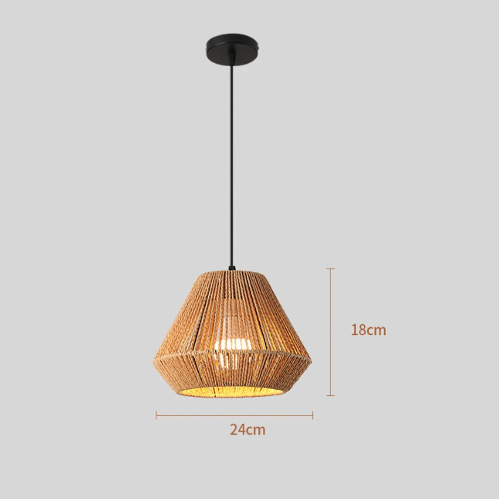 Boho Hand-Woven Rattan Chandelier Japandi Pendant Light E27 Ceiling Hanging Lamps for Kitchen Island Dining Room Living Room