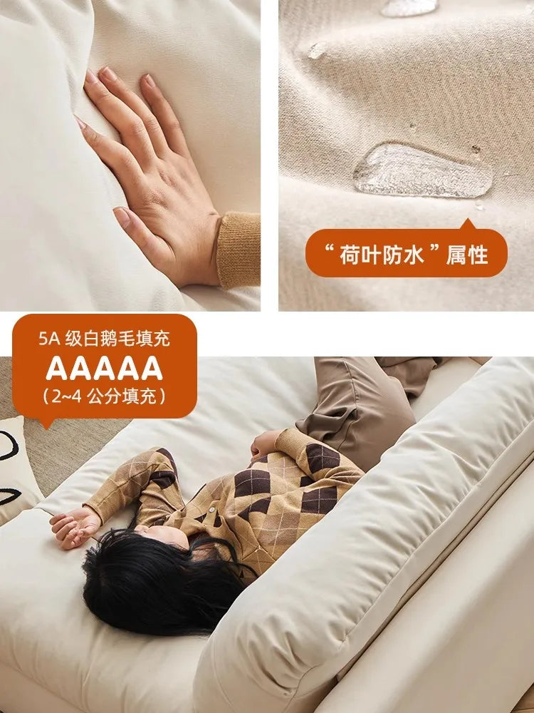 Cloud French Cream  Style Japanese Style Cherrywood Sofa Living Room Modern Minimalist Fabrics Sofa Bed Adjustable