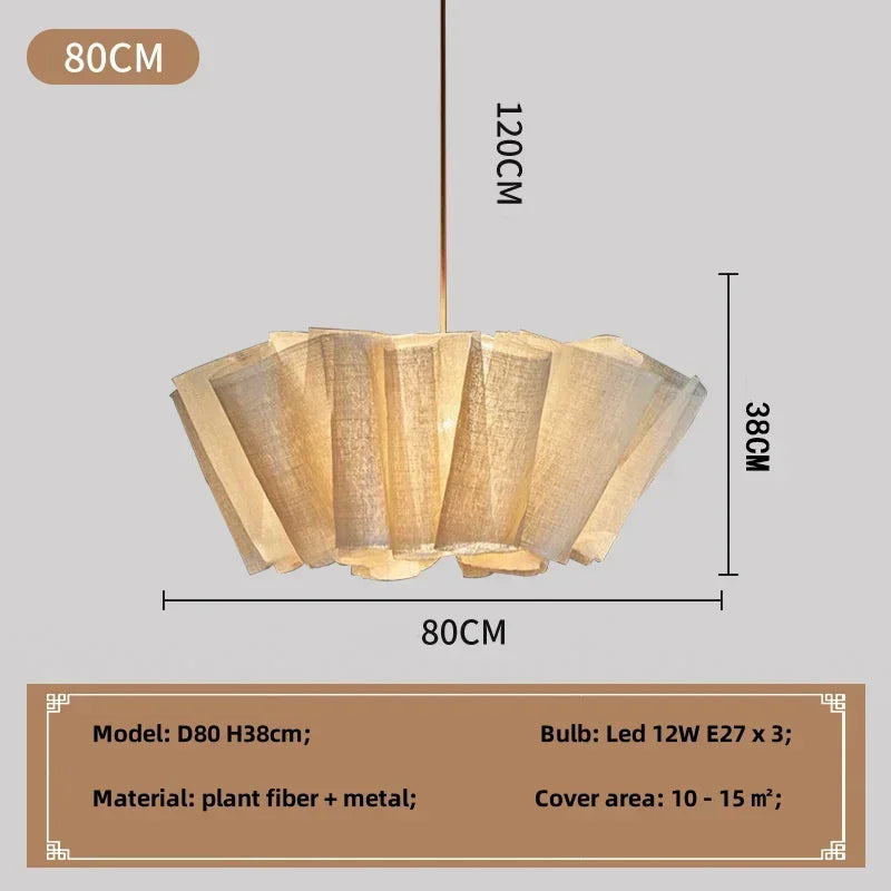 Japanese Style Pleated Pendant Light Wabi Sabi Linen Fabric Lamp For Living Room Study Clothes Shop Restaurant Decoration Light