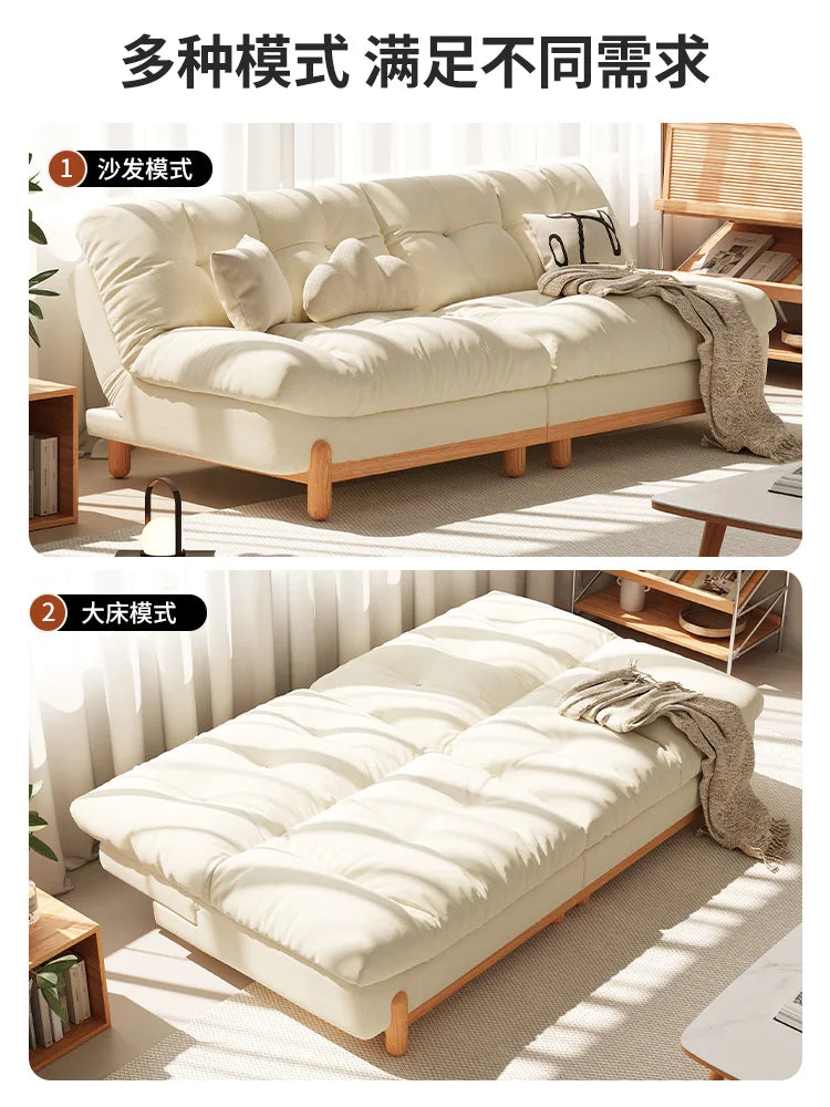 Cloud French Cream  Style Japanese Style Cherrywood Sofa Living Room Modern Minimalist Fabrics Sofa Bed Adjustable