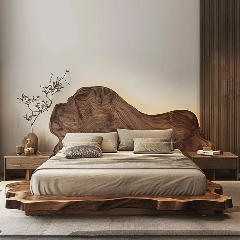 Simple tatami short bed solid wood wabi-sabi wind floor solid wood bed