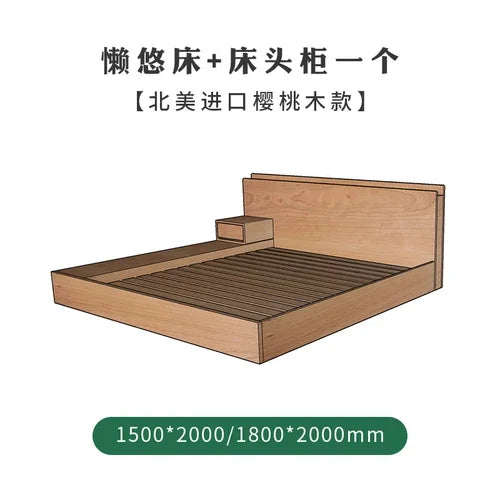 Solid wood double bed Japanese style tatami bed, floor to ceiling low bed, simple and modern black walnut wood