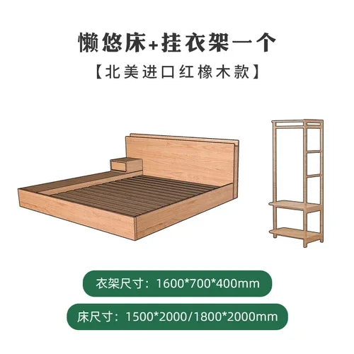 Solid wood double bed Japanese style tatami bed, floor to ceiling low bed, simple and modern black walnut wood