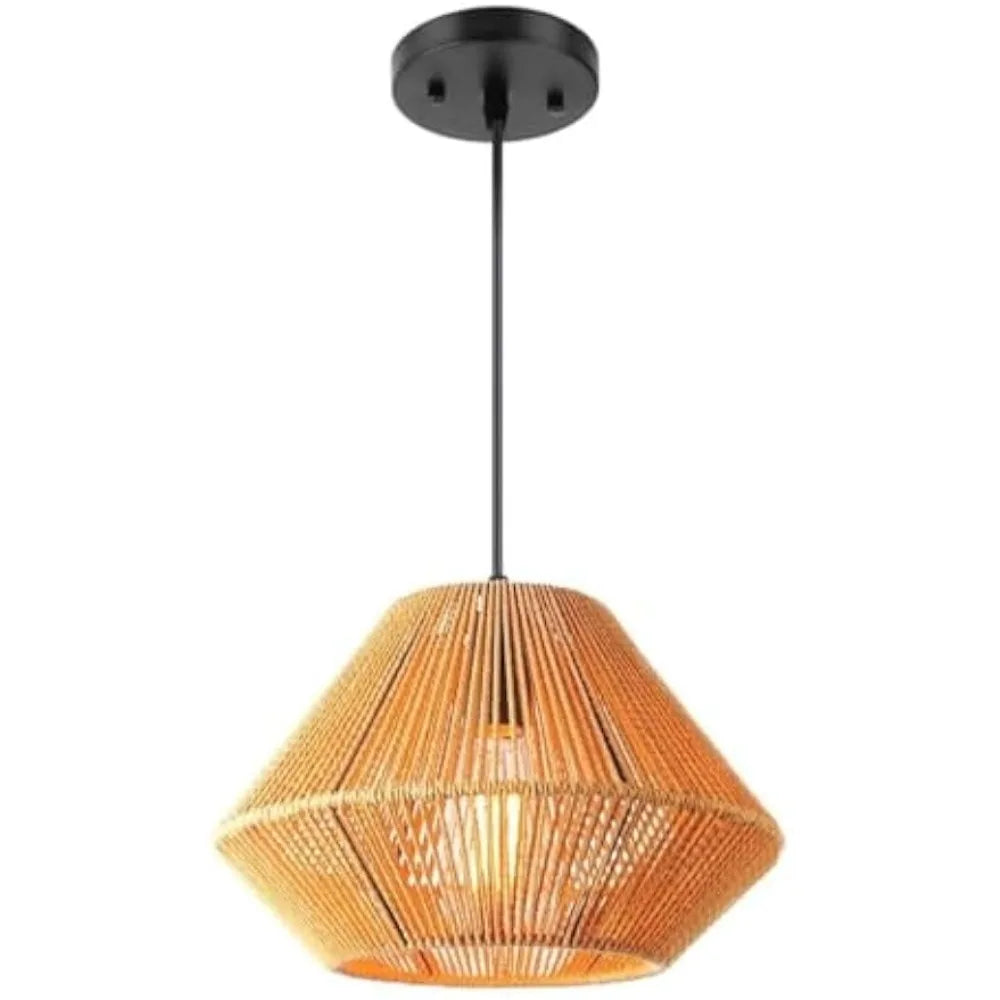 Boho Hand-Woven Rattan Chandelier Japandi Pendant Light E27 Ceiling Hanging Lamps for Kitchen Island Dining Room Living Room