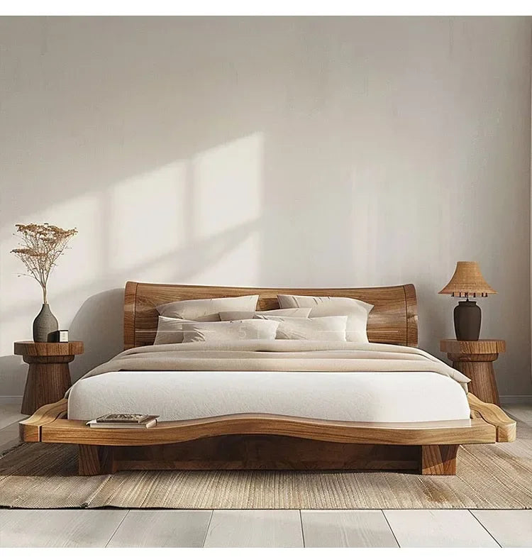 Simple tatami short bed solid wood wabi-sabi wind floor solid wood bed